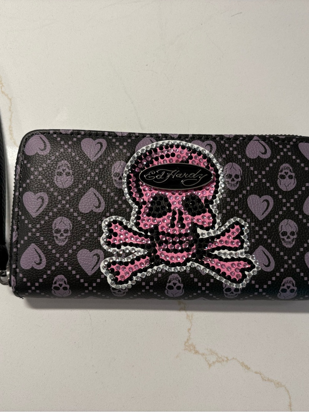 Ed Hardy Pink and Black Skull Wristlet Wallet NWT